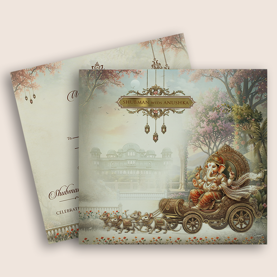 Grey Lord Ganesha Padded Wedding Invitation - KRB10540