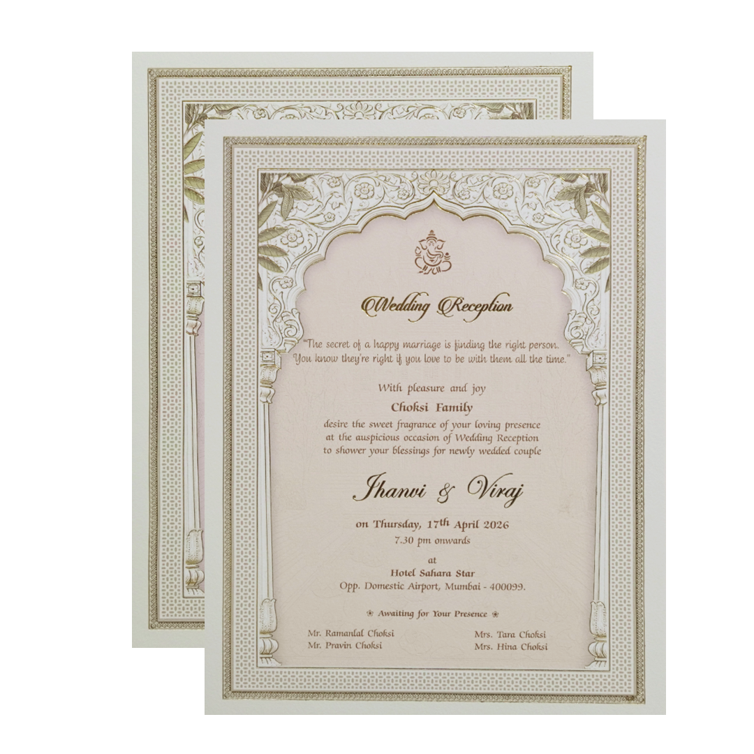 Cream Padded Laser Cut Heritage Couple Wedding Card-KMMEX8170