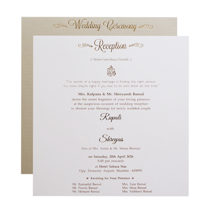 Beige Green Floral Padded Gold Embossed Wedding Card-KMMWD1103