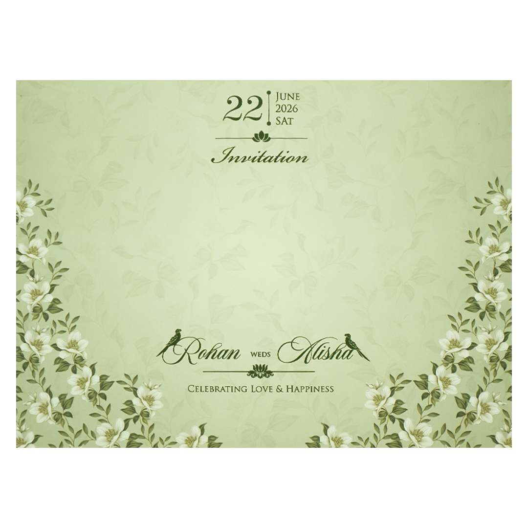Mint Green Floral Padded Wedding Card-KFR15310