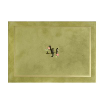 Olive Green Initials Padded Wedding Card-KMMWD1161