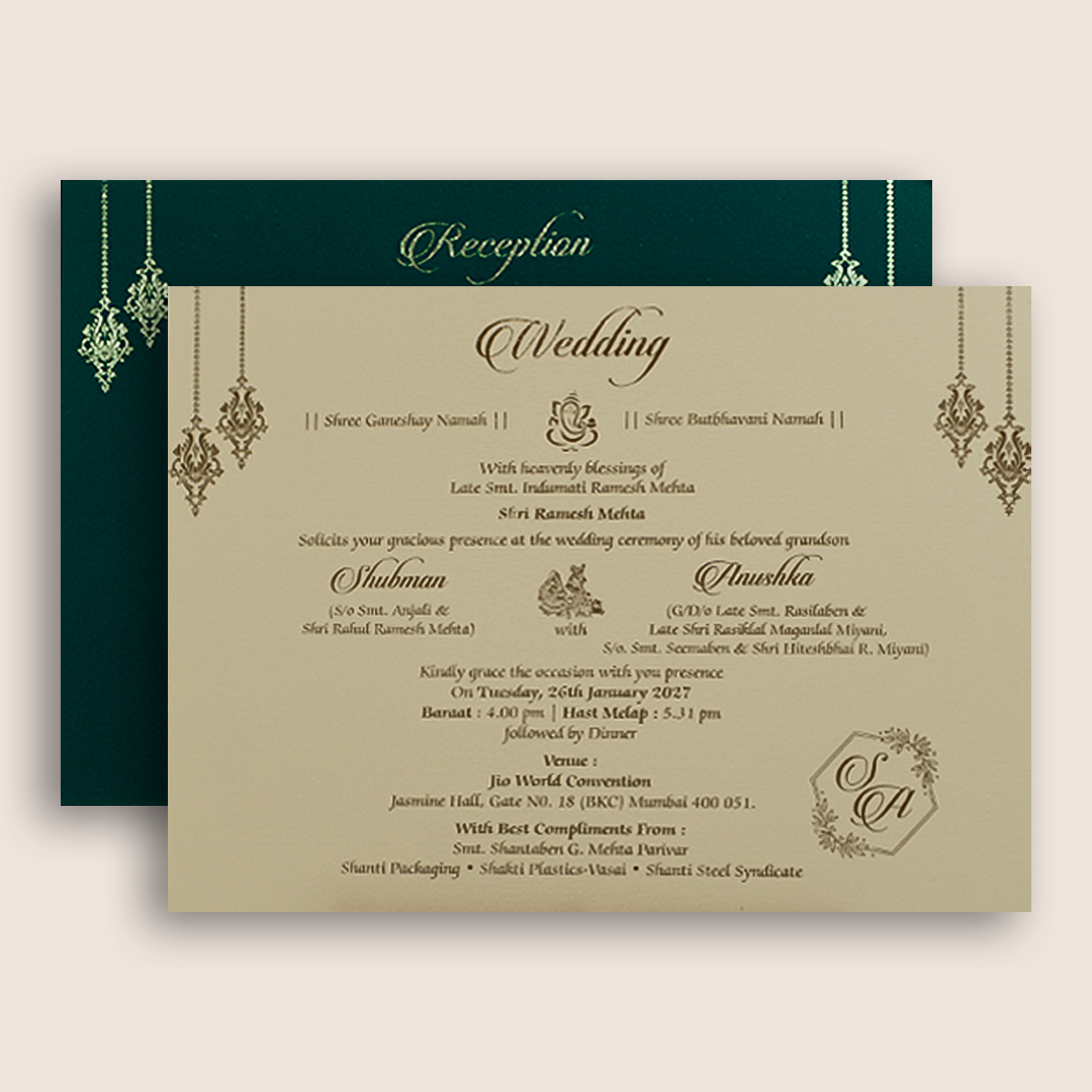 Teal Blue Floral Padded Wedding Invitation - KRB10451