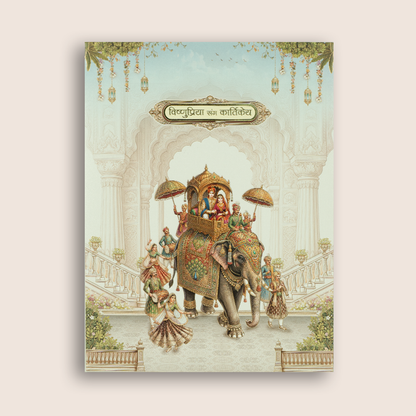 Grey Royal Elephant Baraat Padded Wedding Card -KAA05670