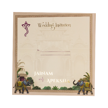 Cream Elephant Palace Padded Wedding Card-KSH72620