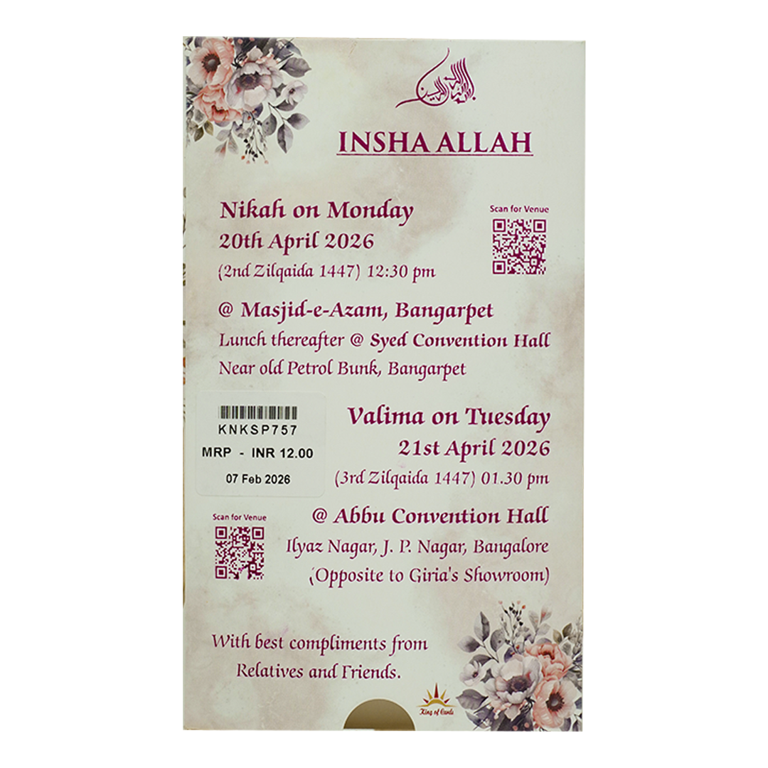 Grey Slide Floral Bride Groom Wedding Card-KNKSP757