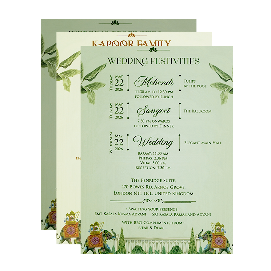 Green Palace Elephant Laser Cut Wedding Card - KFR16260