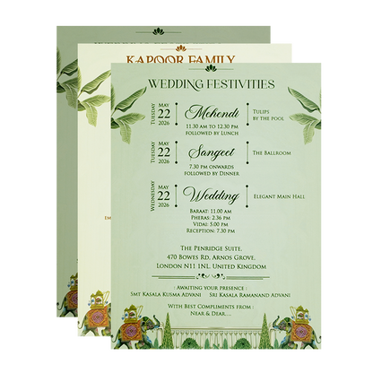 Green Palace Elephant Laser Cut Wedding Card - KFR16260