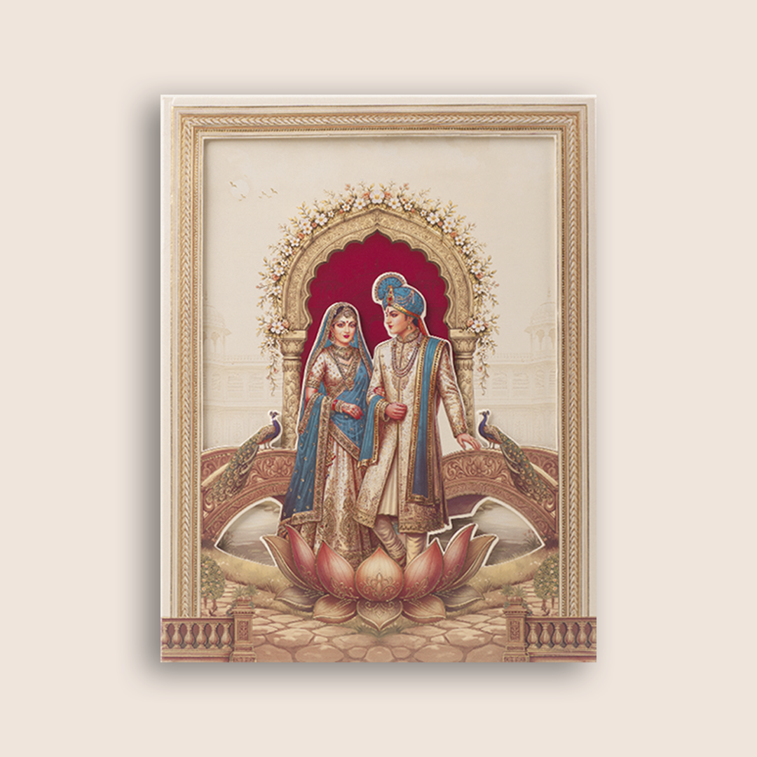 Cream Bride Groom Laser Cut Padded Wedding Card - KAA05910