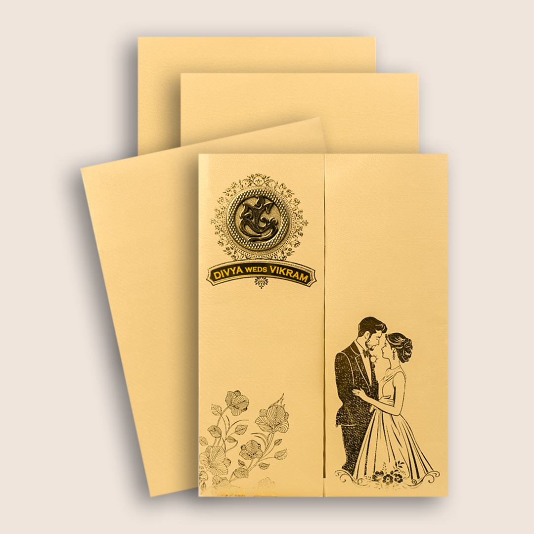 Gold Bride Groom Nameplate Wedding Card-KNKTG037
