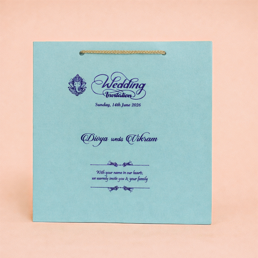 Blue Gold Foiling Design Box Invitation Card-KNK8902B