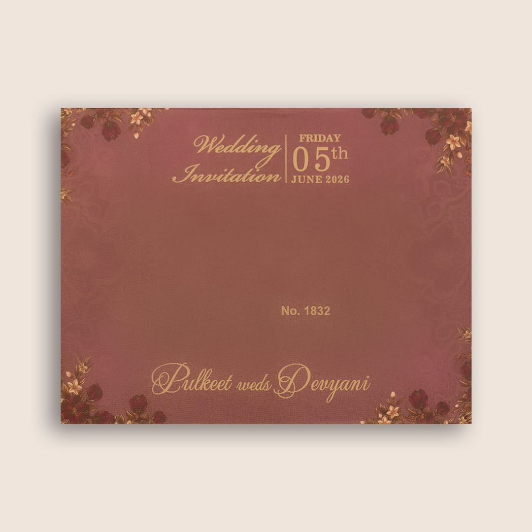 Dark Pink Floral Door Style Padded Invitation Card - KJTS1832