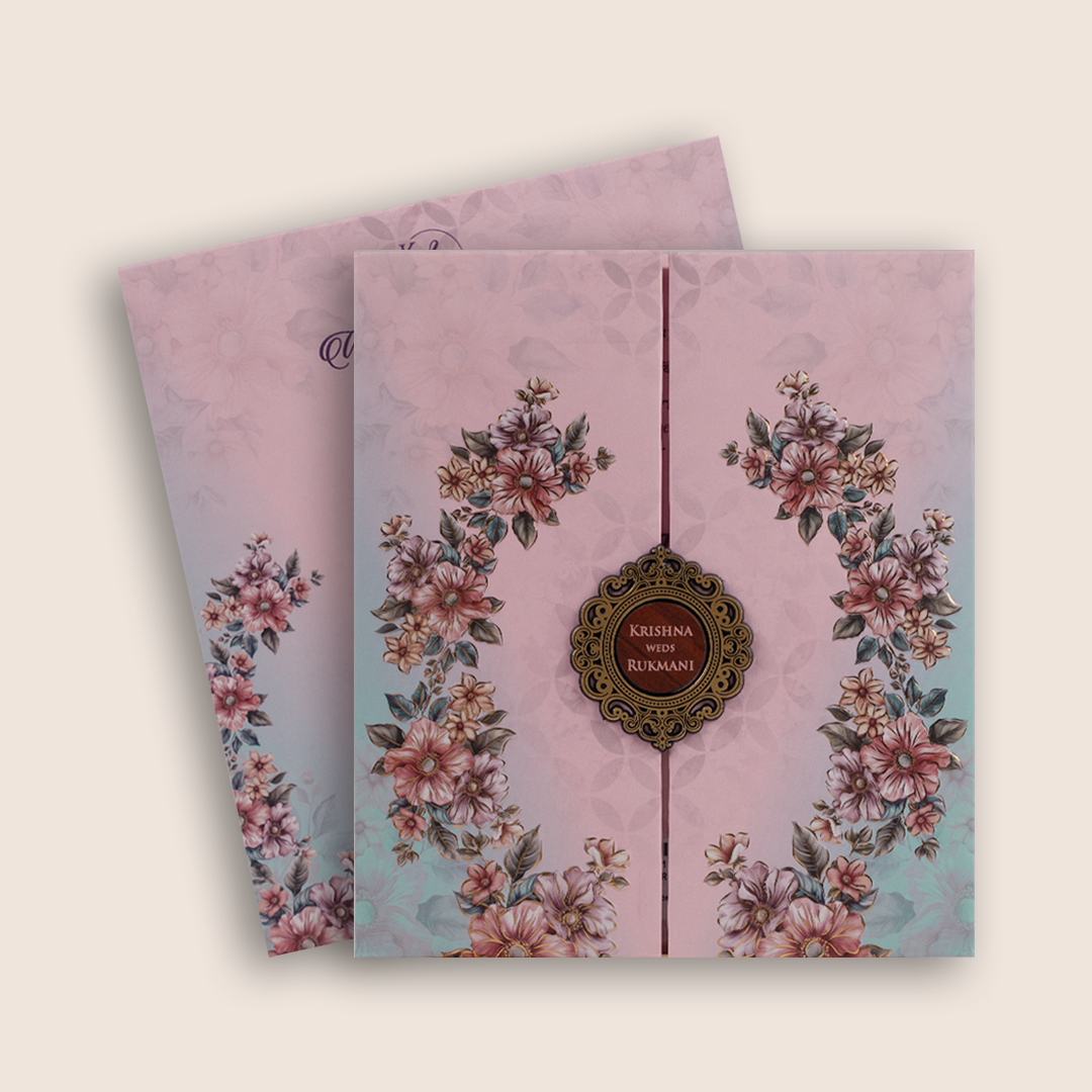 Light Pink Floral Door Style Padded Invitation Card - KJTS1934