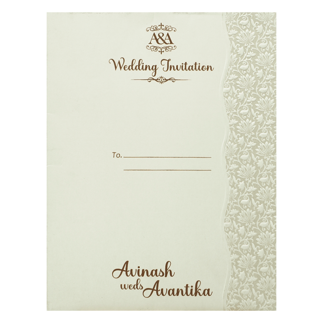 White Gold Ganesha Wedding Card-KSI64800