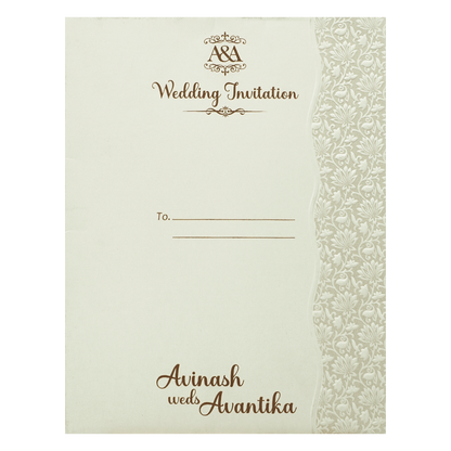 White Gold Ganesha Wedding Card-KSI64800