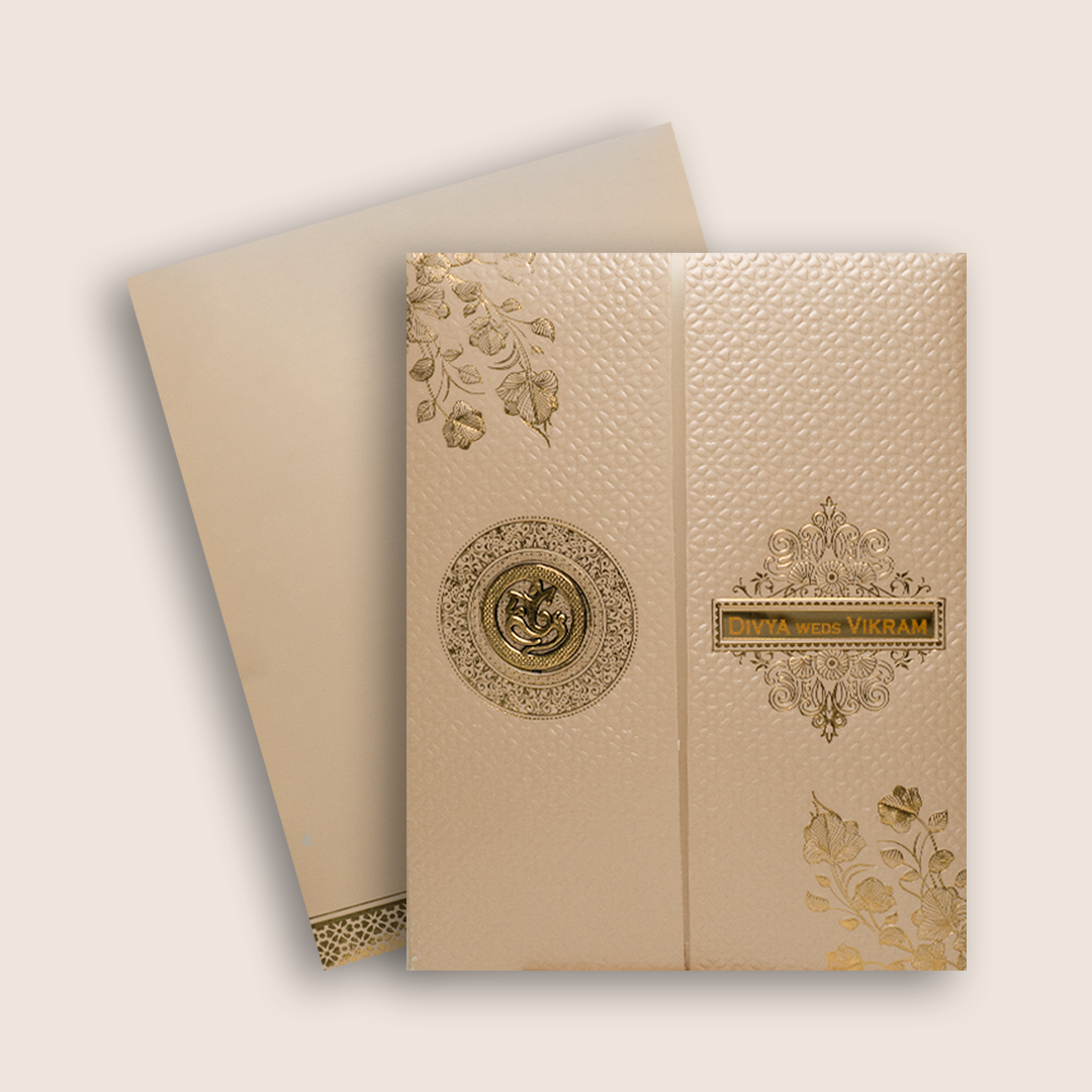 Metallic Pink Embossed Door Style Invitation Card - KNL1301P