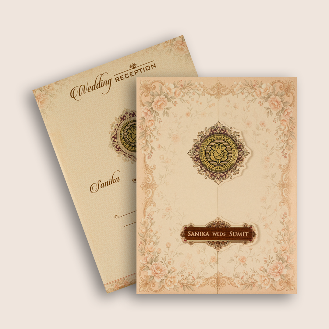 Peach Floral Door Style Wedding Invitation - KSH27160