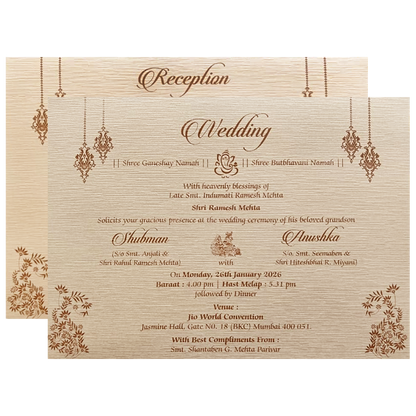 Ivory Padded Embossed Floral Wedding Invitation Card-KRB09710