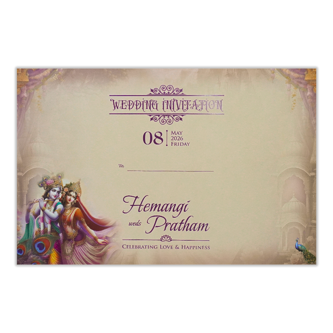 Pink Krishna Radha Padded Wedding Card-KSH72120