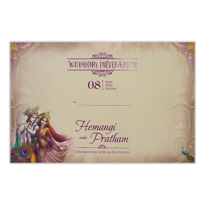 Pink Krishna Radha Padded Wedding Card-KSH72120