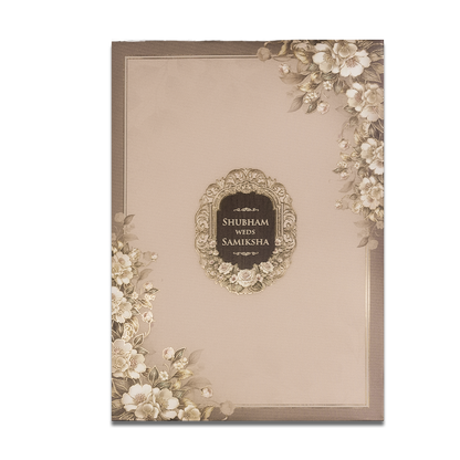 Beige Floral Padded Wedding Card-KSH72550