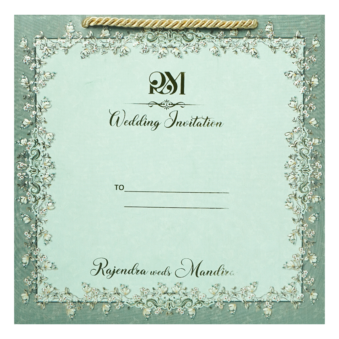 Green Floral Frame Wedding Invitation Box - KSI64190