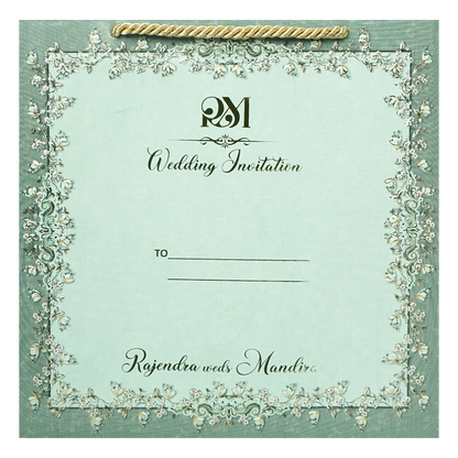 Green Floral Frame Wedding Invitation Box - KSI64190