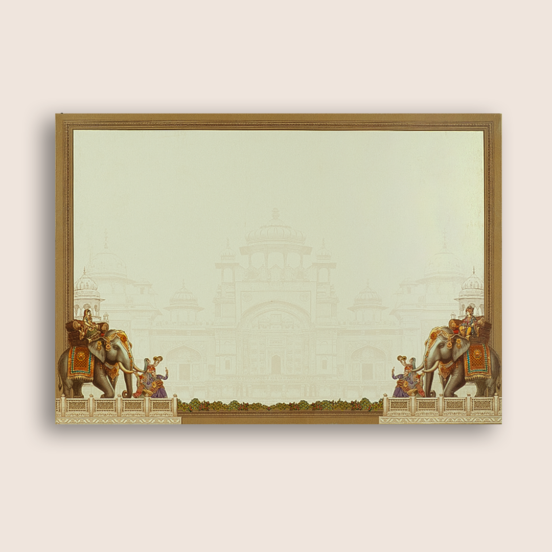 Beige Royal Elephant Palace Wedding Card - KAA05310