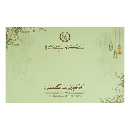 Pista Green Palace Padded Wedding Card-KRE27170