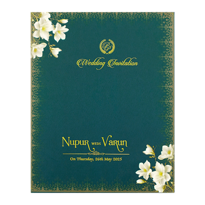 Blue Gold Floral Padded Wedding card-KRE28020