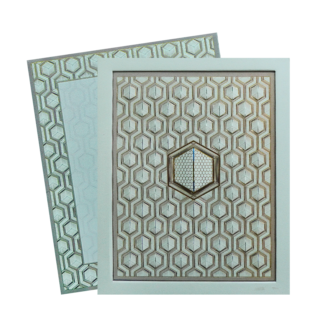 Ivory &amp; Gold Padded Geometric Wedding Invitation Card-King of Cards