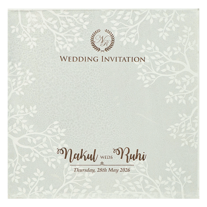 White Royal Procession Elephant Wedding Card-KRE28540