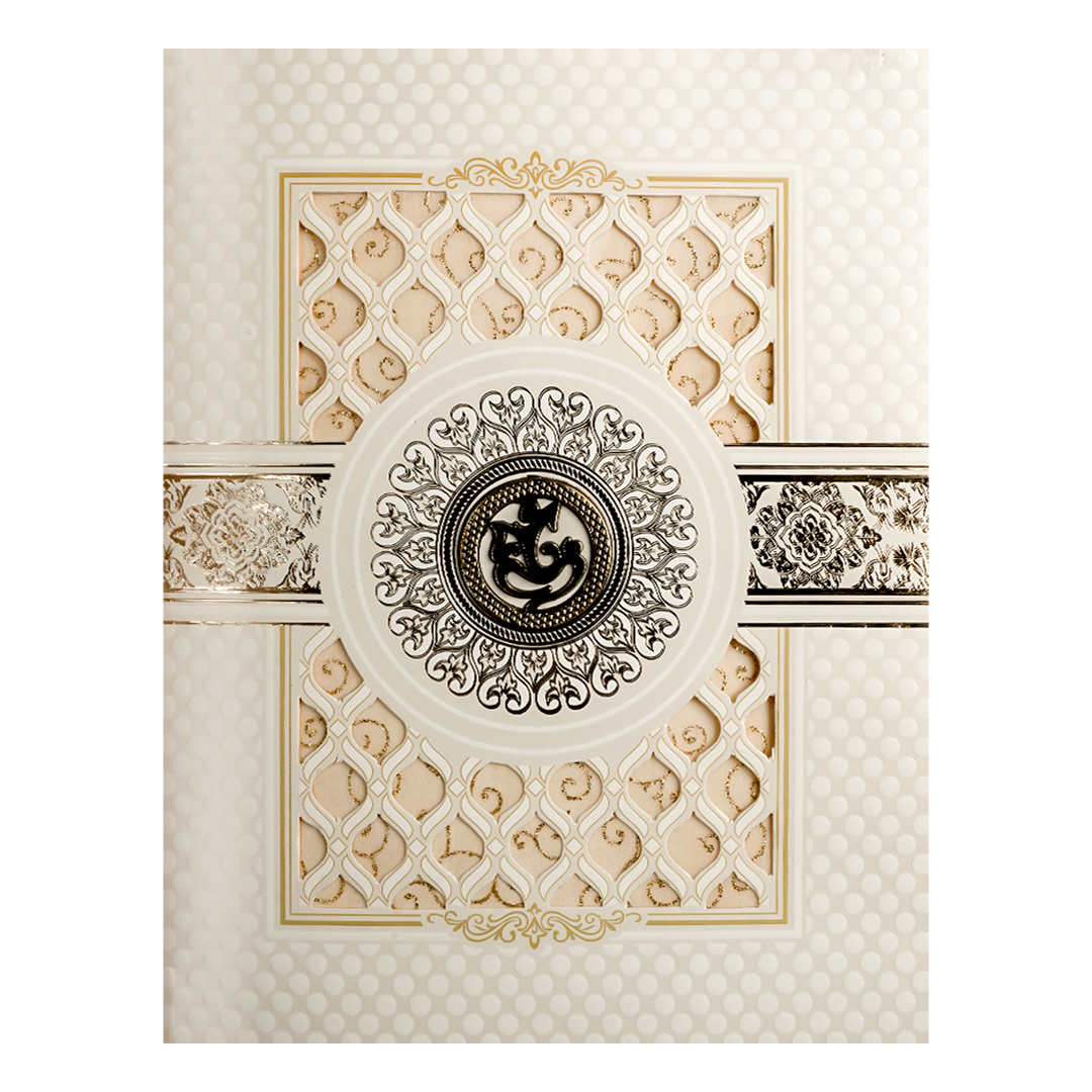 White Ganesha Laser-Cut Wedding Card-KNJS2059