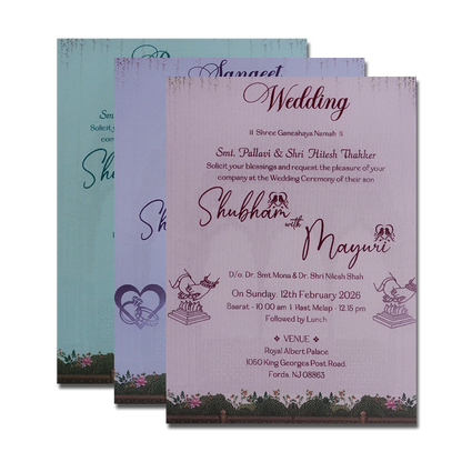 Lavender Palace Elephant Padded Wedding Card-KSH72560