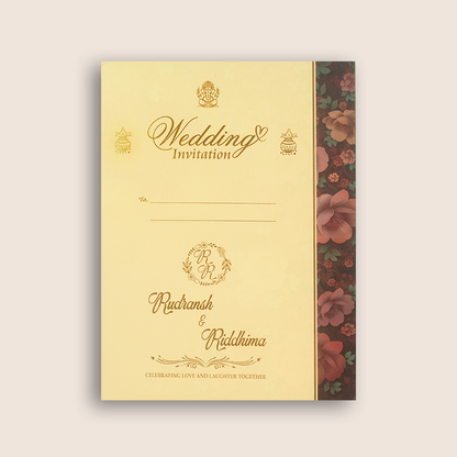 Brown Floral Padded Wedding Invitation Card - KSH18570