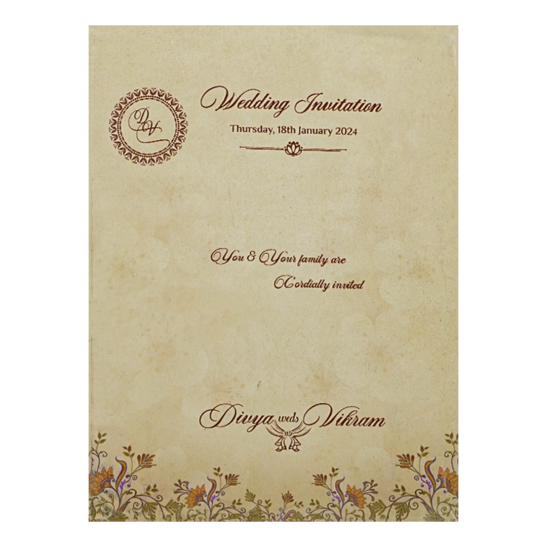 Cream Padded Door Style Floral Wedding Card-KNPO9509G