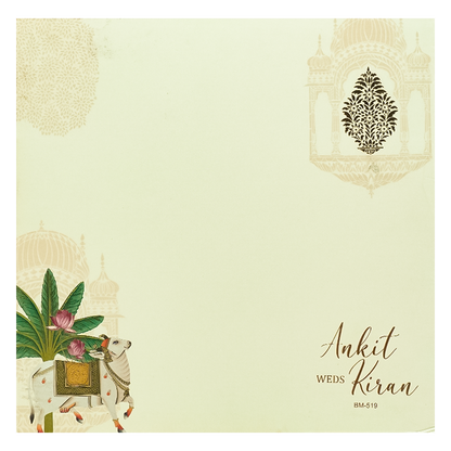 Yellow Lord Krishna Floral Padded Wedding Card - KBM05190