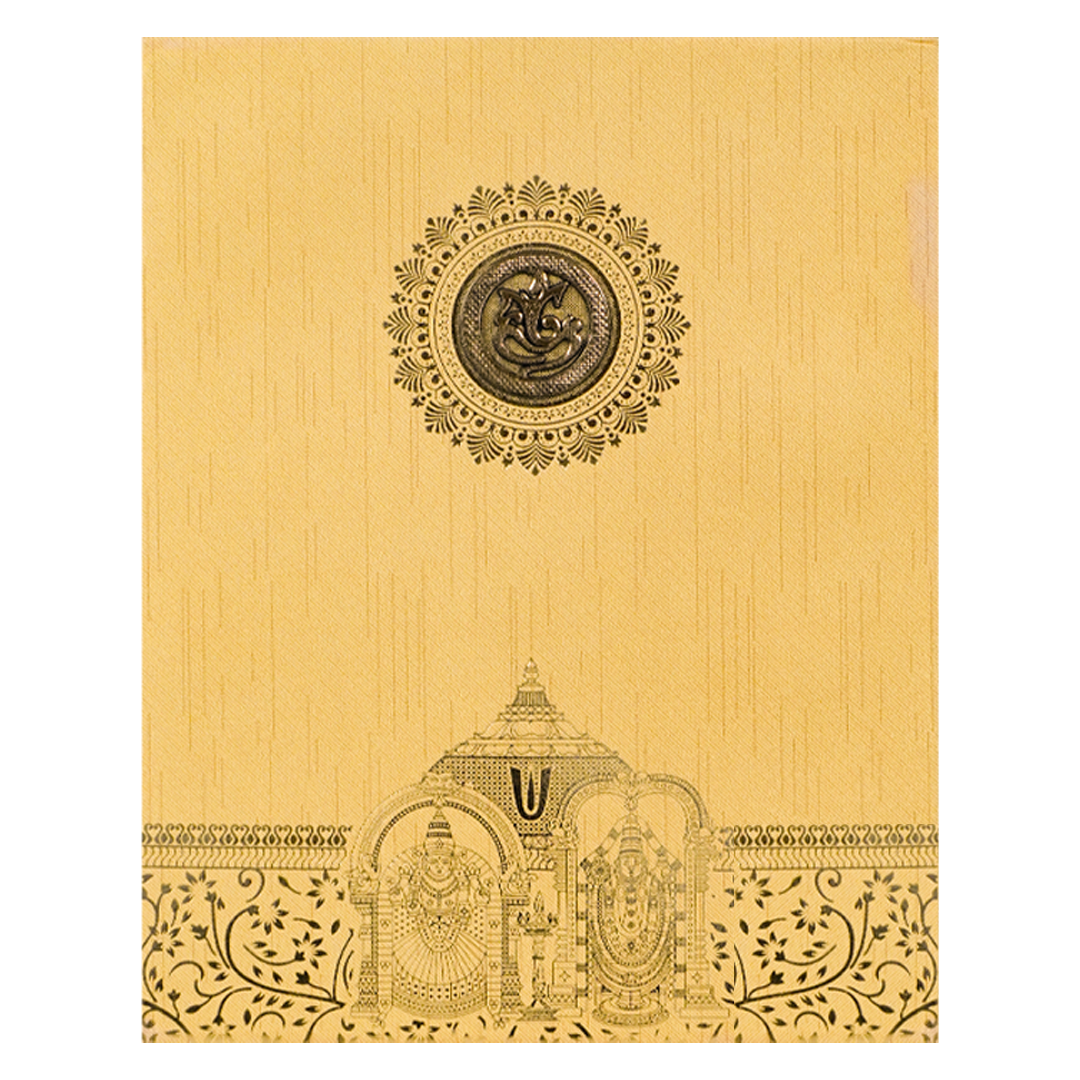 Gold Temple God Padded Wedding Card-KNM9318G
