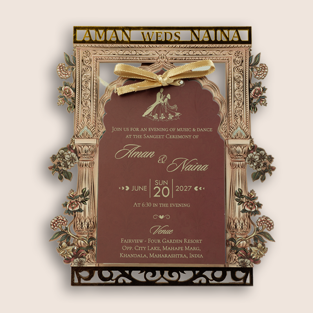 Pastel Brown Laser Cut Floral Wedding Invitation - KVN07850