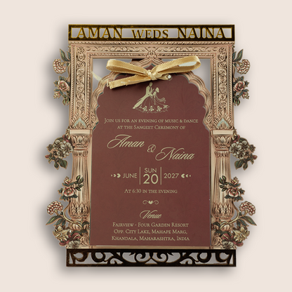 Pastel Brown Laser Cut Floral Wedding Invitation - KVN07850