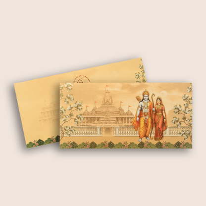 Sandal Embossed Lord Rama Sita Wedding Invitation - KVN08020