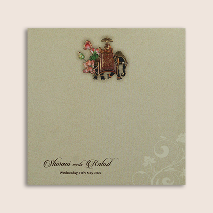 Grey Floral Elephant Padded Invitation Card - KPR023350