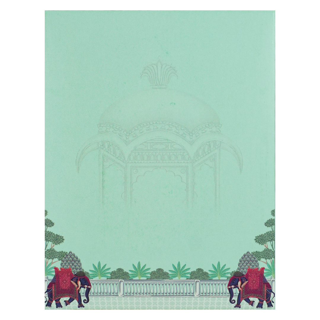 Green Floral Elephant Wedding Card-KNKC4094