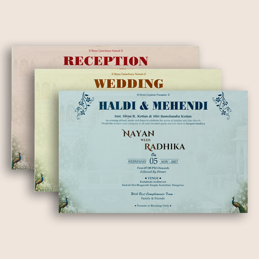 Blue Palace Bride Groom Padded Wedding Invitation - KSH18100