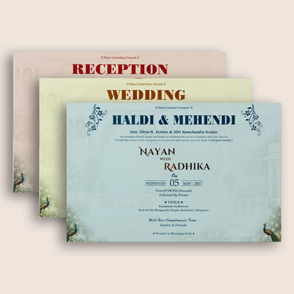 Blue Palace Bride Groom Padded Wedding Invitation - KSH18100