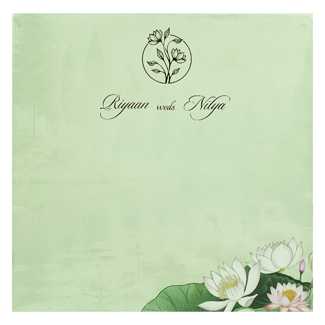 Green Lotus Padded Wedding Card-KRC31160
