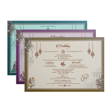 Royal Baraat Theme Padded Embossed Wedding Invitation Card-KRB09650
