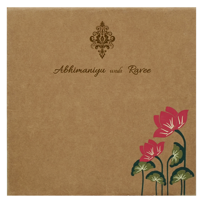 Kakhi Brown Red Floral Wedding Card-KRC28552