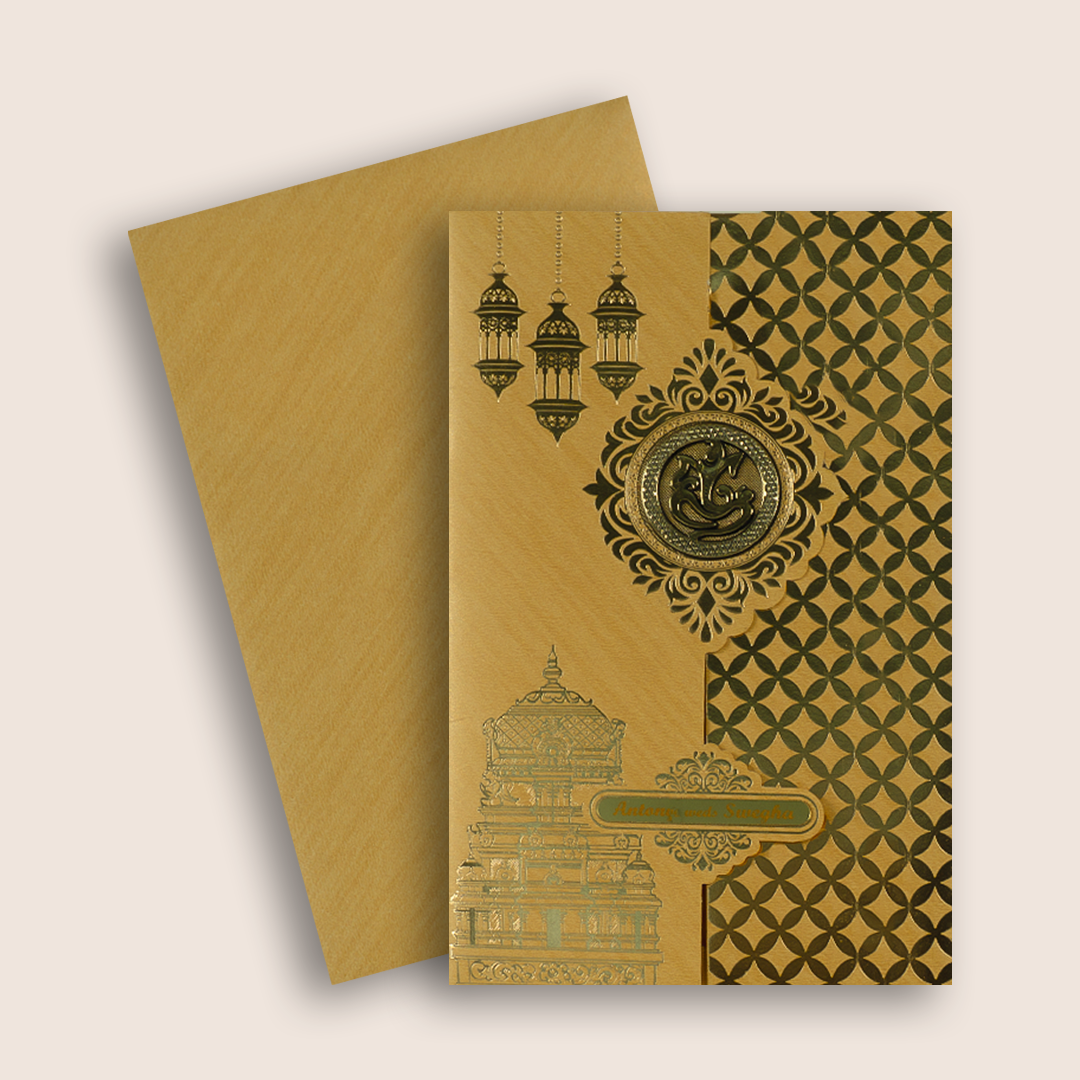 Gold Temple Arch Door Style Wedding Card - KNCM3601G