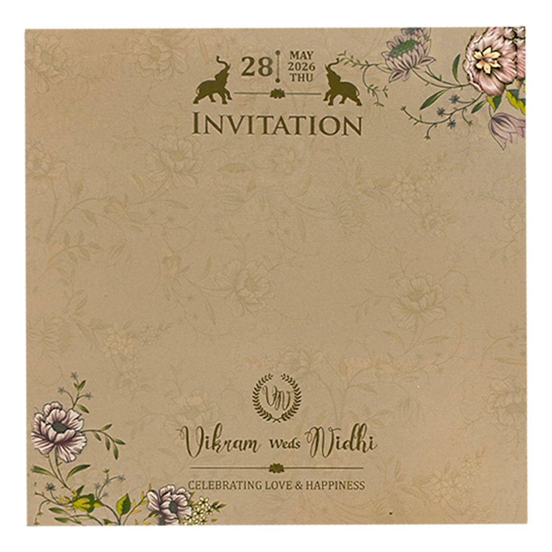 Cream Floral Cutout Script Wedding Card-KRE27300