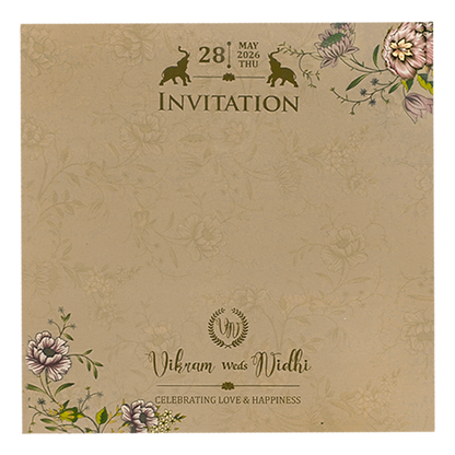 Cream Floral Cutout Script Wedding Card-KRE27300